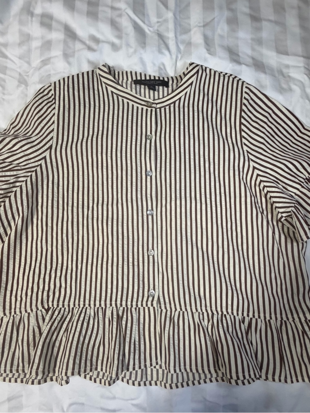 Marc New York Blouse Women XL Striped Peplum Ruffle Hem Cottagecore Corpcore